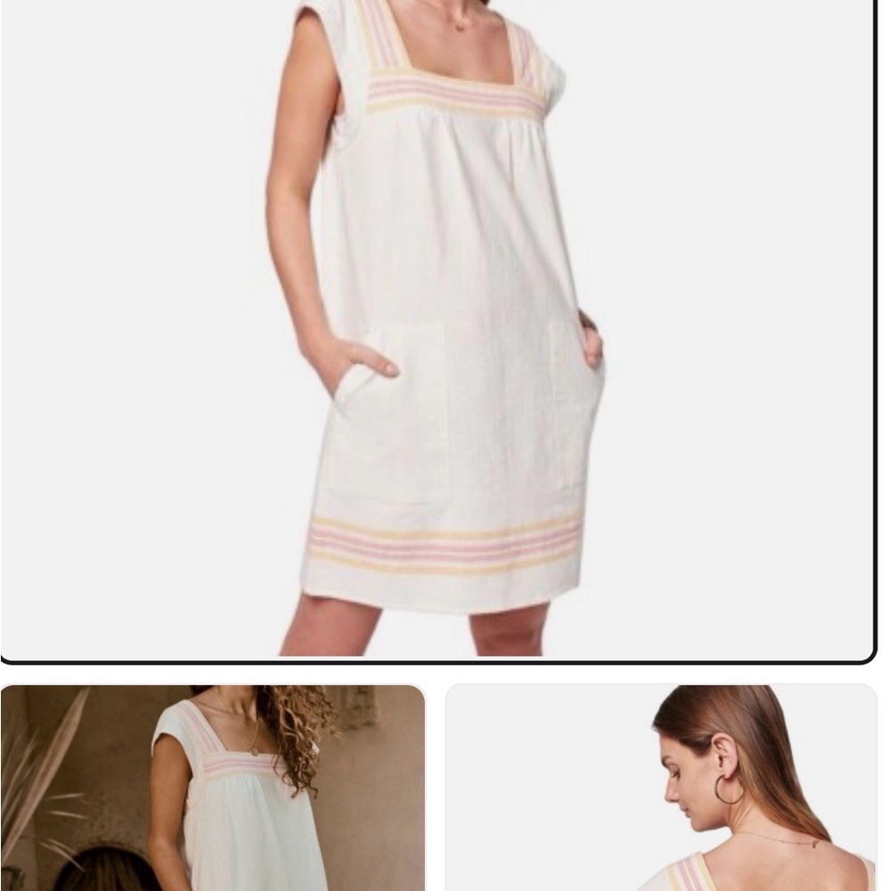Faherty Cream Shift Dress with Pink and Yellow Stripe Detail